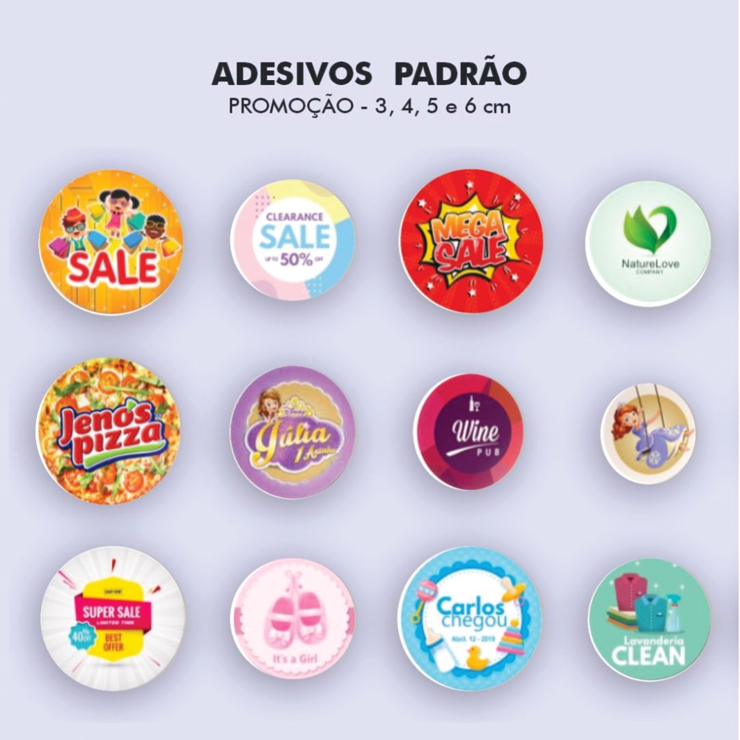 Adesivos padrão — 3, 4, 5 e 6 cm
